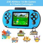 16 Bit Handheld Game Console for Kids Adults, 3.0'' Large Screen Preloaded 230 HD Classic Retro Video Games with USB Rechargeable Battery & 3 Game Cartridges for Birthday Gift for Kids 4-12