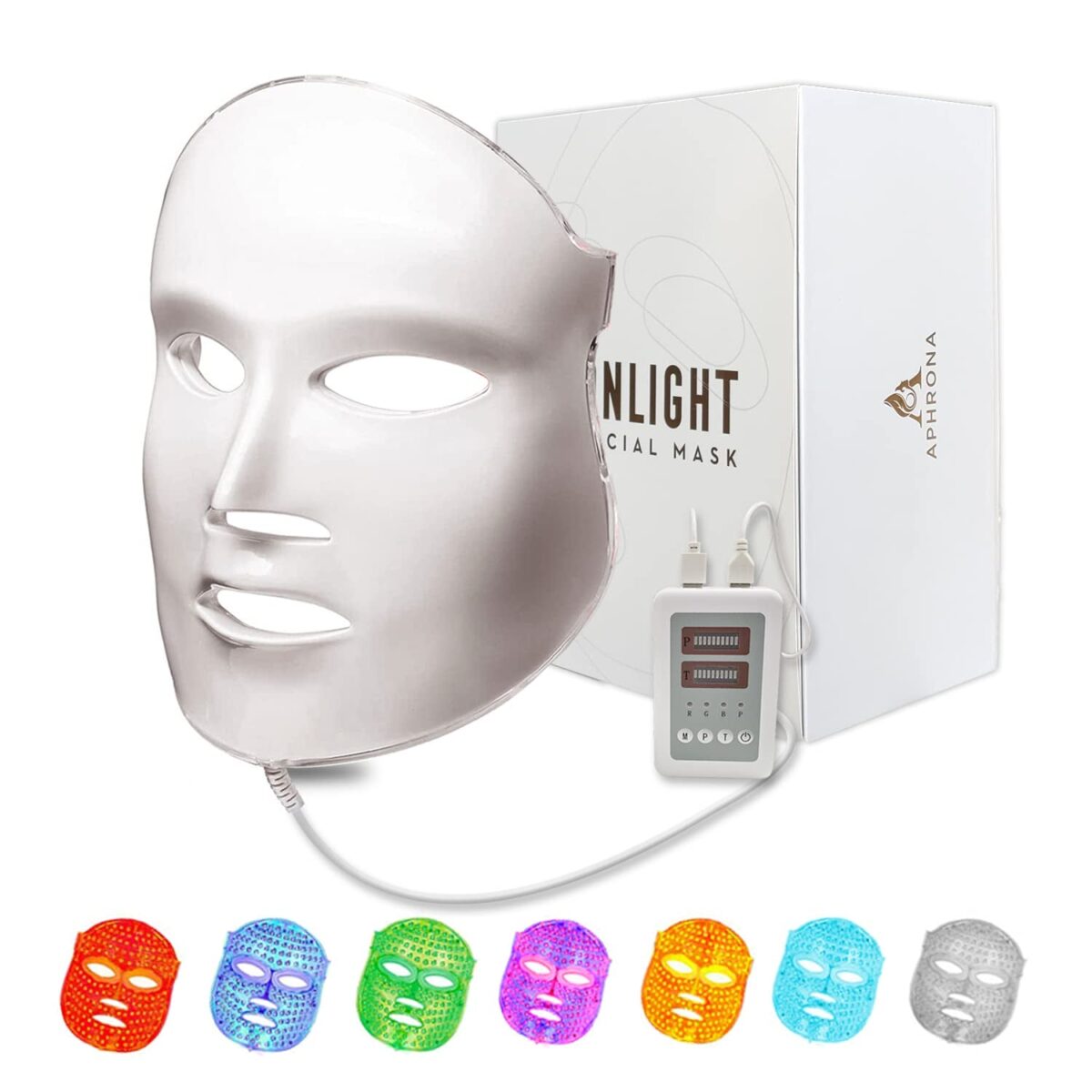 FDA Cleared LED Facial Skin Care Mask MOONLIGHT PRO 7 Color Treatment Photon Mask (White)