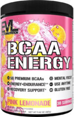 EVL Bcaas Amino Acids Powder - BCAA Energy Pre Workout Powder for Muscle Recovery Lean Growth and Endurance - Rehydrating Post Workout Recovery Drink with Natural Caffeine - Pink Lemonade