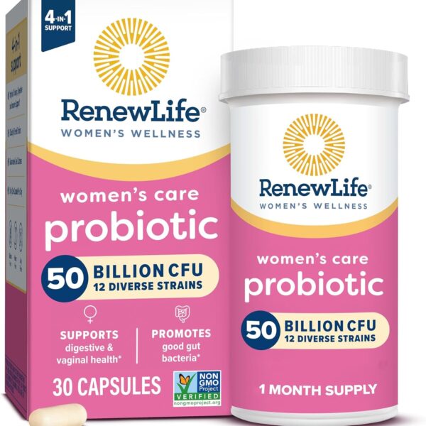 Renew Life Women'S Probiotic Capsules, 50 Billion CFU Guaranteed, Supports Ph Balance, Vaginal, Urinary, Digestive and Immune Health(2), L. Rhamnosus GG, Dairy, Soy and Gluten-Free, 30 Count