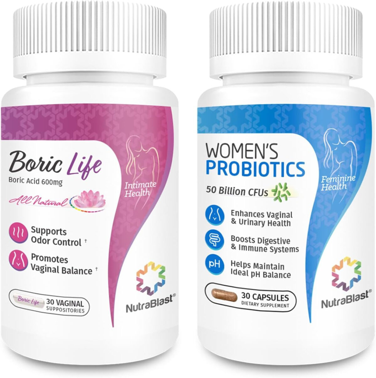 Nutrablast Boric Acid Vaginal Suppositories - 100% Pure Made in USA - Boric Life Intimate Health Support (30 Count)