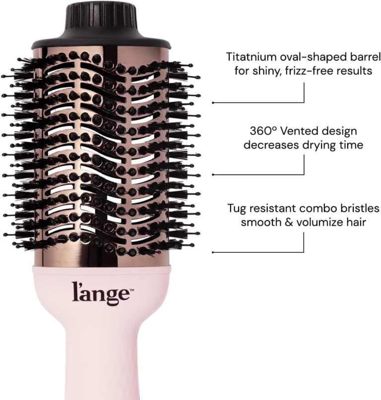 L'ANGE HAIR Le Volume 2-In-1 Titanium Blow Dryer Brush | Hot Air Brush in One with Oval Barrel | Hair Styler for Smooth, Frizz-Free Results for All Hair Types (Blush - 75 Mm)