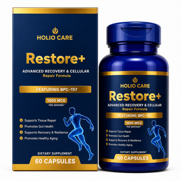Restore+ Advanced Recovery & Cellular Support | BPC-157 Peptide Formula | 60 Capsules | Holio Care (Coming Soon)