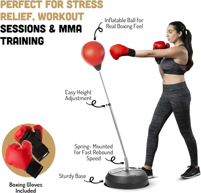 Punching Bag with Stand, Boxing Bag for Teens & Adults - Height Adjustable - Speed Bag for Training, Boxing Equipment, Stress Relief & Fitness