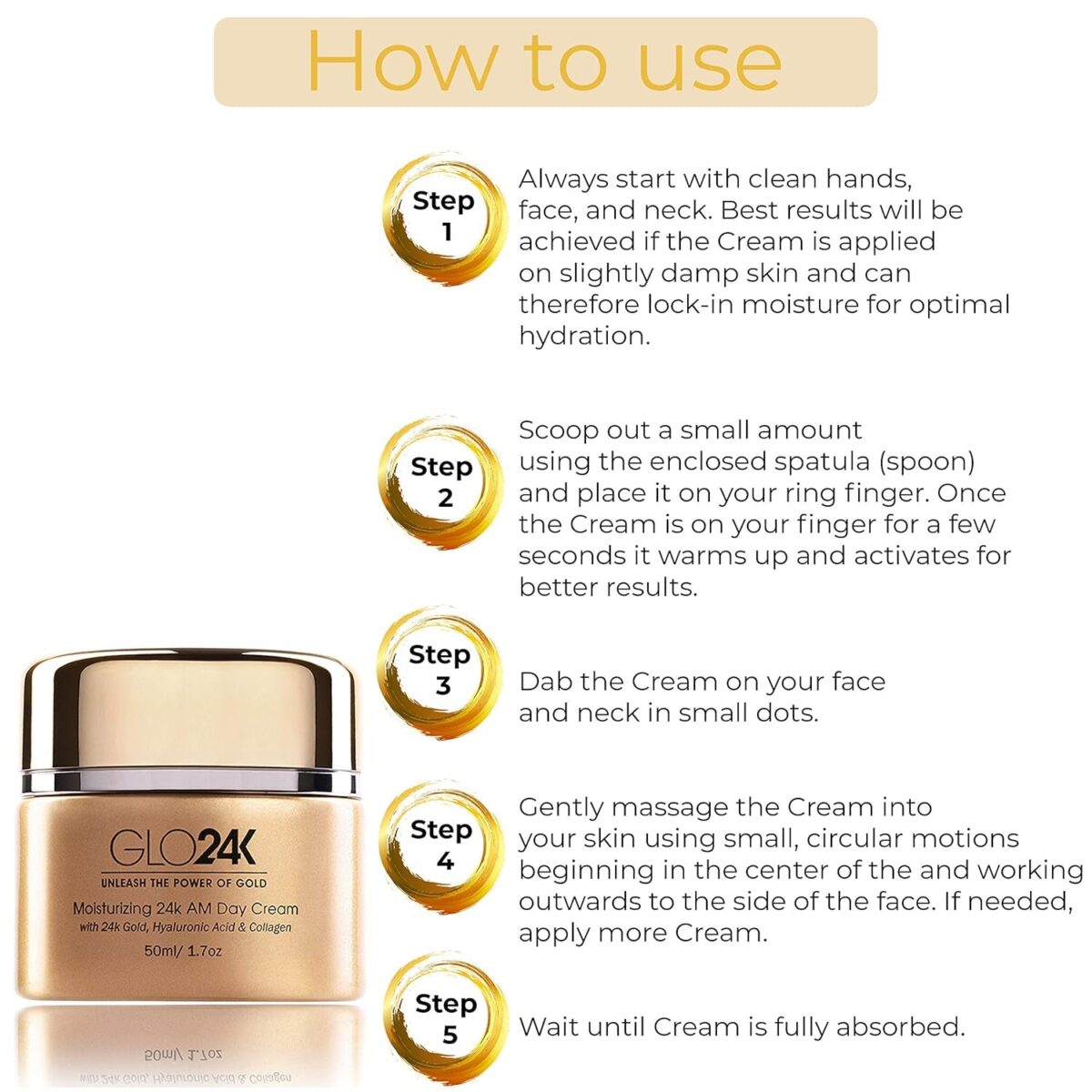 GLO24K Moisturizing Day Cream with 24K Gold, Hyaluronic Acid, Collagen, and Vitamins. for Optimal Hydration!