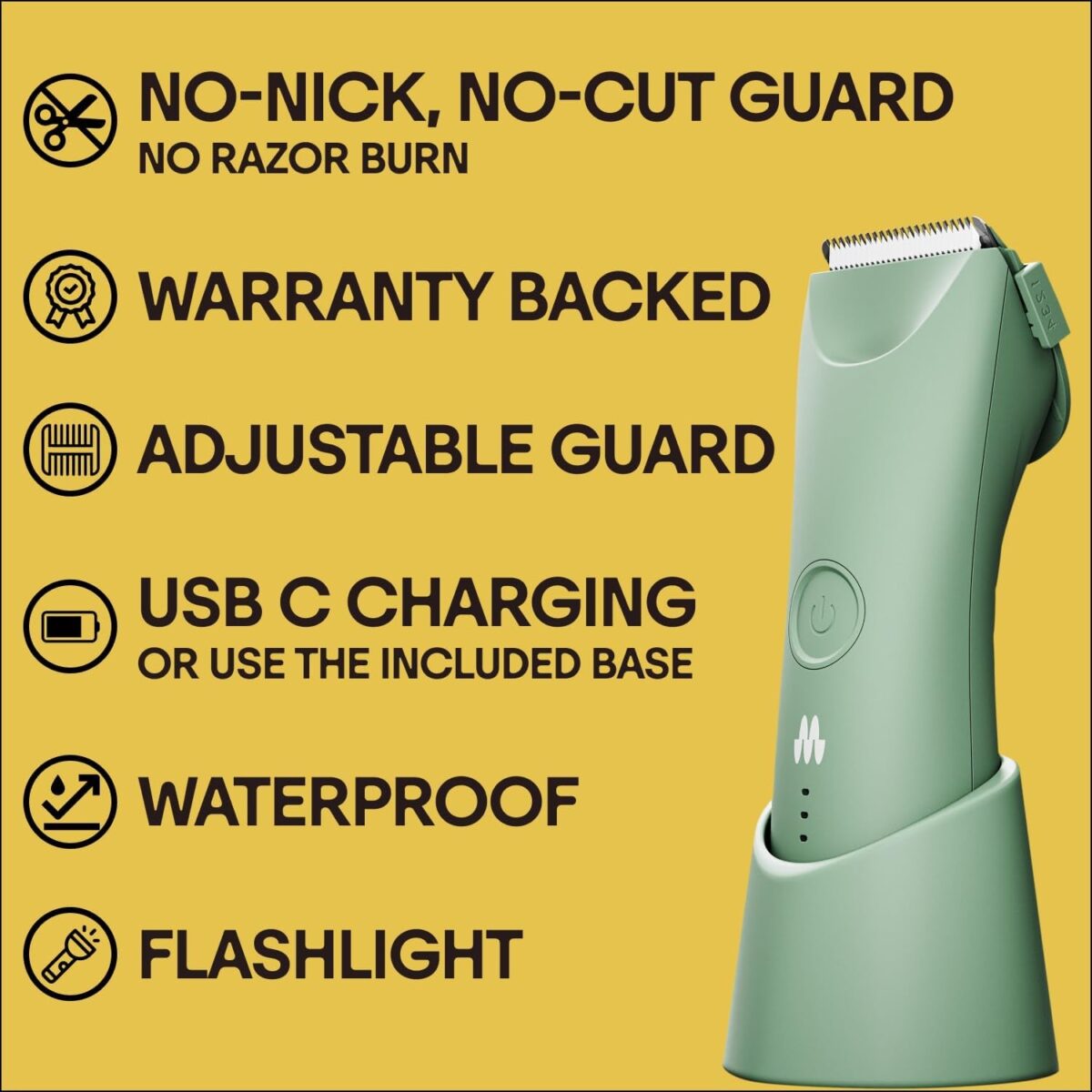 MERIDIAN Trimmer plus Body Hair Manscaping Trimmer, Adjustable Guard, USB C Charging, Flash Light, Travel Lock, Charging Dock, Bikini Trimmer, Mens Body Hair Trimmer - Sage