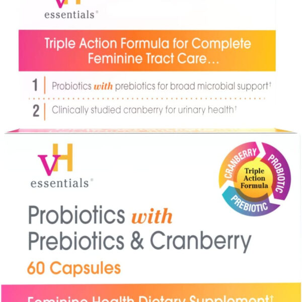 Vh Essentials Probiotics with Prebiotics and Cranberry Feminine Health Supplement - 60 Capsules