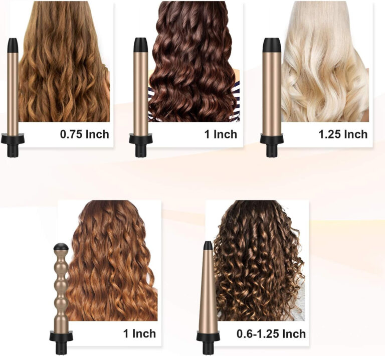 Prizm 5 in 1 Clampless Interchange Curling Iron Wand Set, LED Display, 11 Temp Settings, 0.6 to 1.25 Inch Tourmaline Ceramic Barrels, Hair Curler for Wavy/Bang/Ringlet/Spiral with Heat Resistant Glove