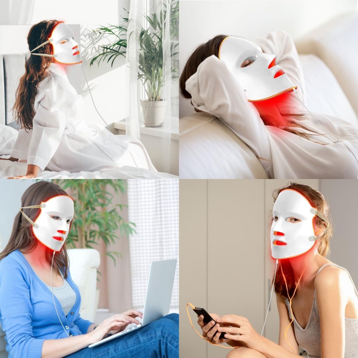 FDA Cleared LED Facial Skin Care Mask MOONLIGHT PRO 7 Color Treatment Photon Mask (White)