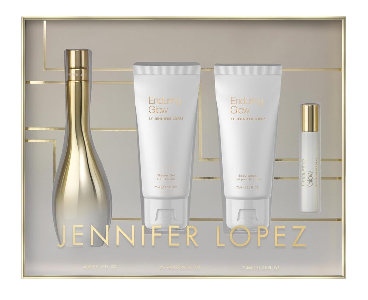 Jennifer Lopez Enduring Glow Gift Set | Eau De Parfum 50Ml (1.7Fl Oz), Shower Gel 75Ml (2.5Fl Oz), Body Lotion 75Ml (2.5Fl Oz), and EDP Rollerball 7.5Ml (0.25Fl Oz)