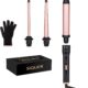 3 in 1 Curling Wand Set - SIQUER Hair Waver Curling Iron for Women with 3 Interchangable Ceramic Beach Waves Wands 1/2 Inch to 1 1/4 Inch Fast Heating up Hair Curler with Box (Rose, Black)