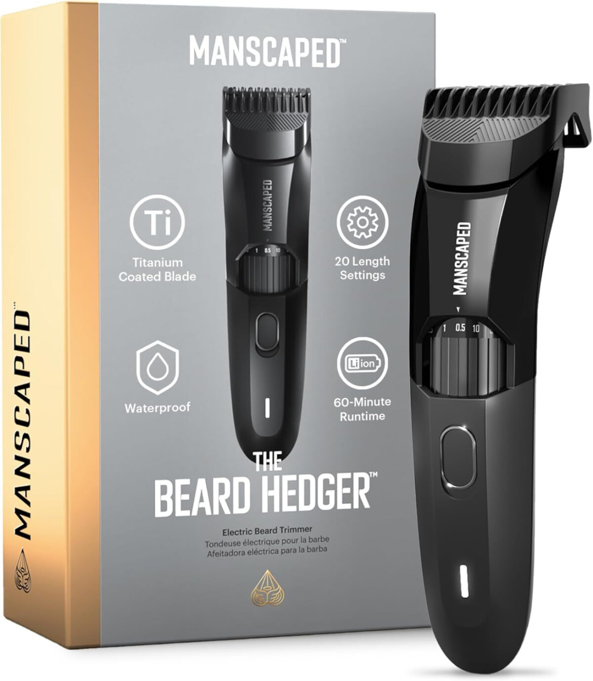 MANSCAPED® the Beard Hedger® Premium Men'S Beard Trimmer, 20 Length Adjustable Blade Wheel, Stainless Steel T-Blade for Precision Facial Hair Trimming, Cordless Waterproof Wet/Dry Clipper