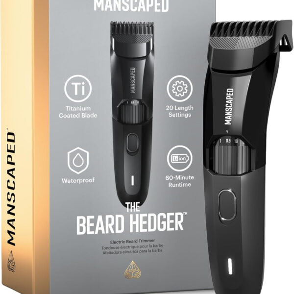 MANSCAPED® the Beard Hedger® Premium Men'S Beard Trimmer, 20 Length Adjustable Blade Wheel, Stainless Steel T-Blade for Precision Facial Hair Trimming, Cordless Waterproof Wet/Dry Clipper