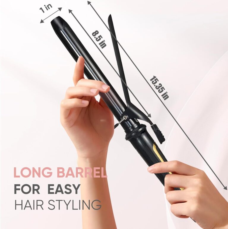 Lanvier 1 Inch Extra Long Hair Curling Iron with Ceramic Tourmaline Barrel, Professional Hair Curler up to 450°F with Dual Voltage for Worldwild Use, Hair Waving Style Tool for Girls&Women–Black