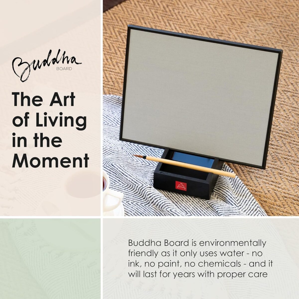 The Original Buddha Board Art Set: Water Painting W/ Bamboo Brush & Stand for Mindfulness Meditation – Inkless Drawing Board - Painting & Art Supplies – Ideal Relaxation Gifts for Women or Men