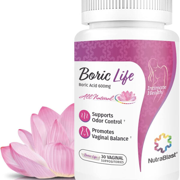 Nutrablast Boric Acid Vaginal Suppositories - 100% Pure Made in USA - Boric Life Intimate Health Support (30 Count)