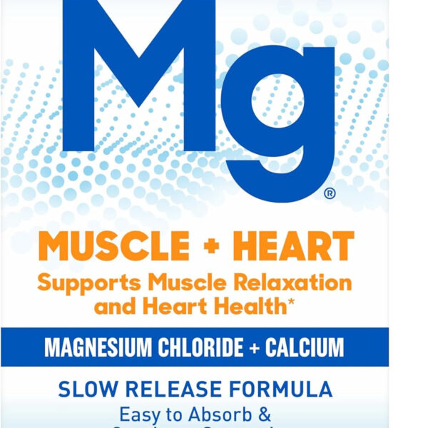 Slowmag Muscle + Heart Magnesium Chloride with Calcium Supplement to Support Muscle Relaxation, Occasional Muscle Cramping & Heart Health, High Absorption, 120 Count