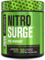 Jacked Factory NITROSURGE Pre Workout Supplement - Endless Energy, Instant Strength Gains, Clear Focus, Intense Pumps - NO Booster & Preworkout Powder with Beta Alanine - 30 Servings, Cherry Limeade