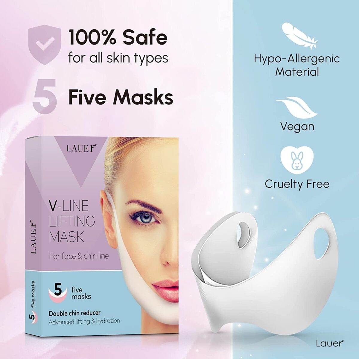 V Shaped Contouring Face Mask Line Shaping Lifting Belt Neck Reduction Jawline Lift Tape Enhancer Face Patch Firming Tightening Skin Chin up Sculpting Collagen Mask Hyaluronic Acid Aloe Vera 5 Pcs