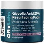 Qrxlabs Glycolic Acid 20% Resurfacing Pads for Face & Body with Vitamins B5, C & E, Green Tea, Calendula, Allantoin - Exfoliates Surface Skin and Reduces Fine Lines and Wrinkles - Peel Pads