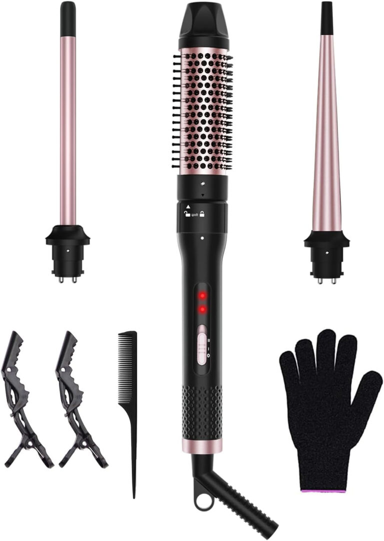 3 in 1 Curling Iron, Curling Wand Set with Curling Brush 3 Interchangeable Ceramic Curling Wand(0.5”-1.5”), Dual Voltage 30S Fast Heating with Heat Resistant Glove & 2 Clips and Gift Box