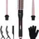 3 in 1 Curling Iron, Curling Wand Set with Curling Brush 3 Interchangeable Ceramic Curling Wand(0.5”-1.5”), Dual Voltage 30S Fast Heating with Heat Resistant Glove & 2 Clips and Gift Box