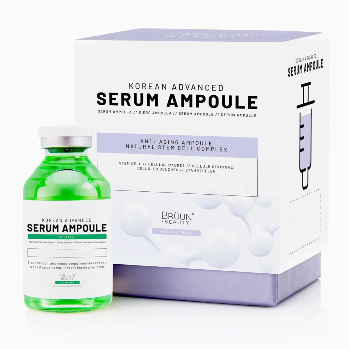 BRÜUN SC - Control Stem Cell Serum Ampoule - Micro Needling Korean Serum Booster for Face and Body to Use with and without Derma Pen Microneedling Skin Care Serum 1.18 Fl.Oz