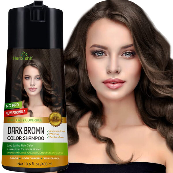 Herbishh Hair Color Shampoo for Gray Coverage - Enriched Formula with Conditioner - Long Lasting & DIY (DARK BROWN)