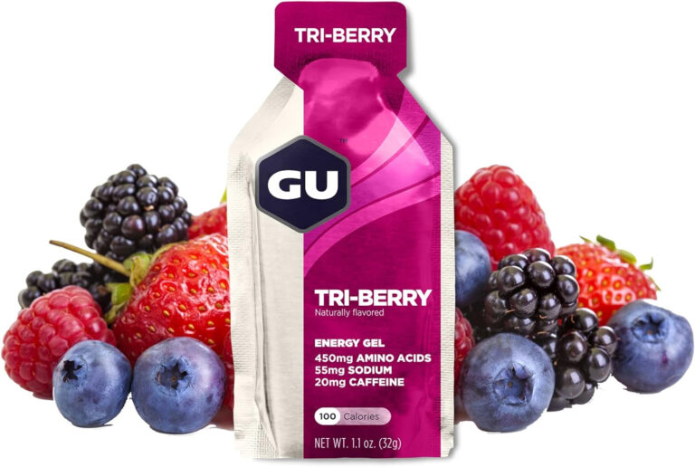 GU Energy Original Sports Nutrition Energy Gel, Vegan, Gluten-Free, Kosher, and Dairy-Free On-The-Go Energy for Any Workout, 24-Count, Tri-Berry