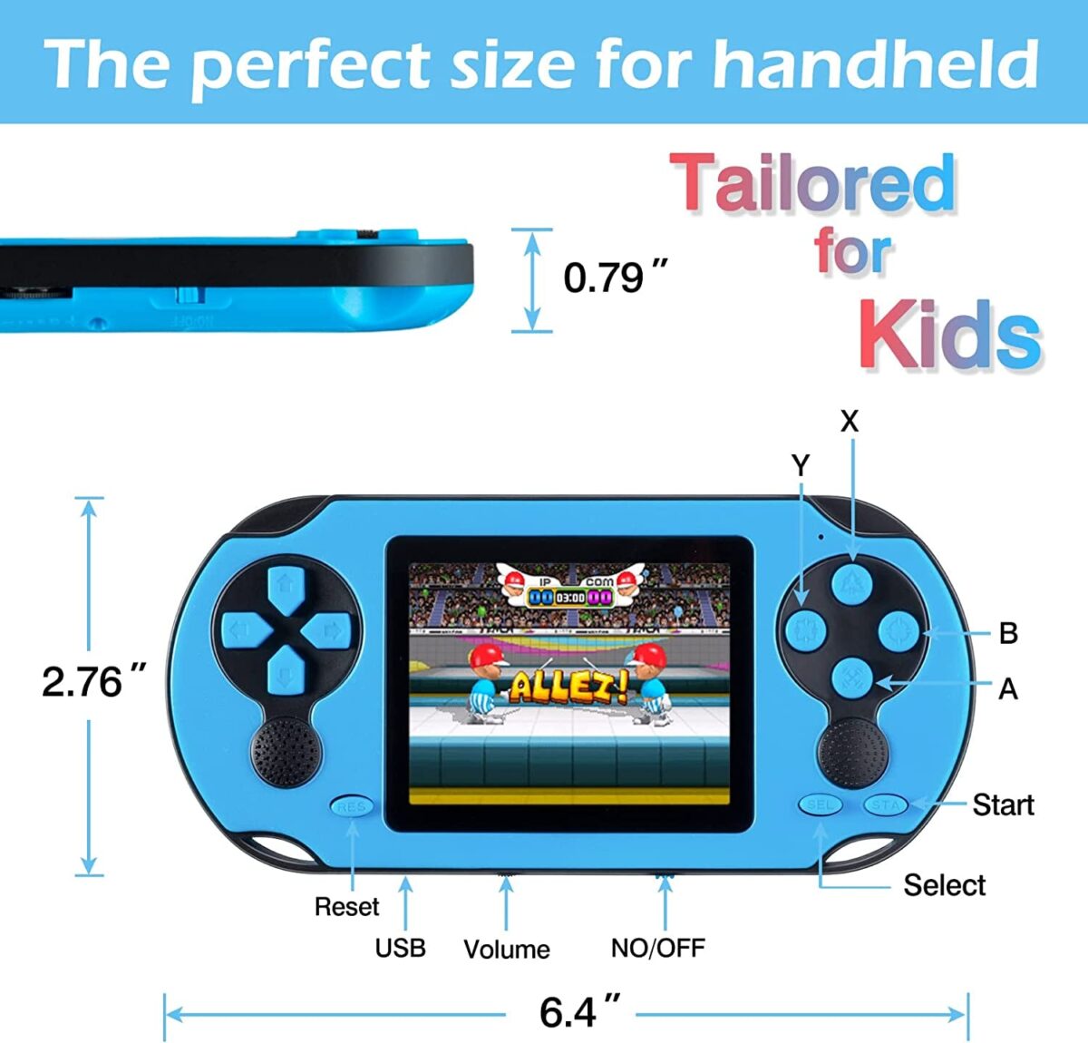 16 Bit Handheld Game Console for Kids Adults, 3.0'' Large Screen Preloaded 230 HD Classic Retro Video Games with USB Rechargeable Battery & 3 Game Cartridges for Birthday Gift for Kids 4-12