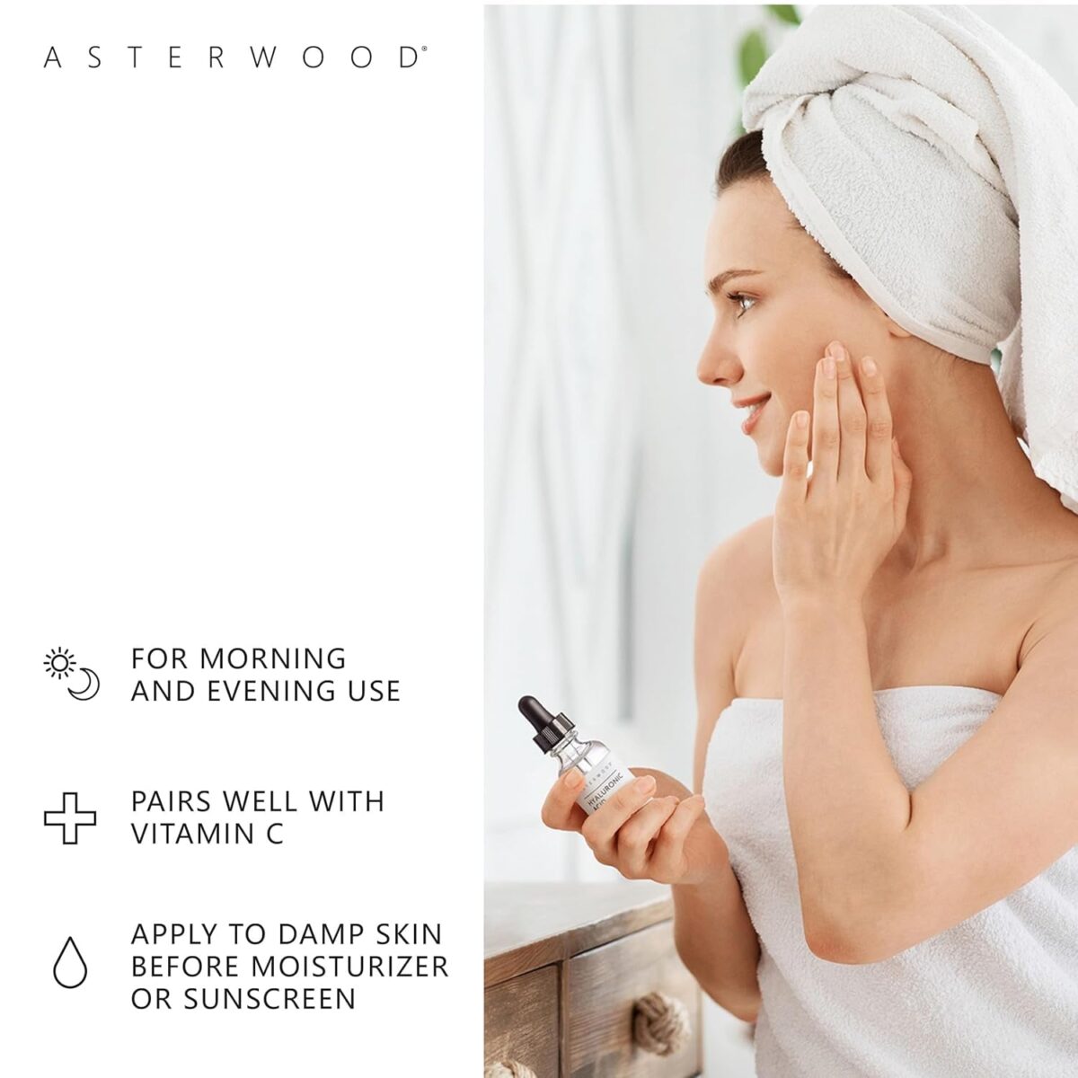 Asterwood Pure Hyaluronic Acid Serum for Face - Plumping, Anti-Aging & Hydrating - Fragrance-Free, Pairs Well with Vitamin C Face Serum & Hylunaric Acid Moisturizer, 237 Ml/8 Oz