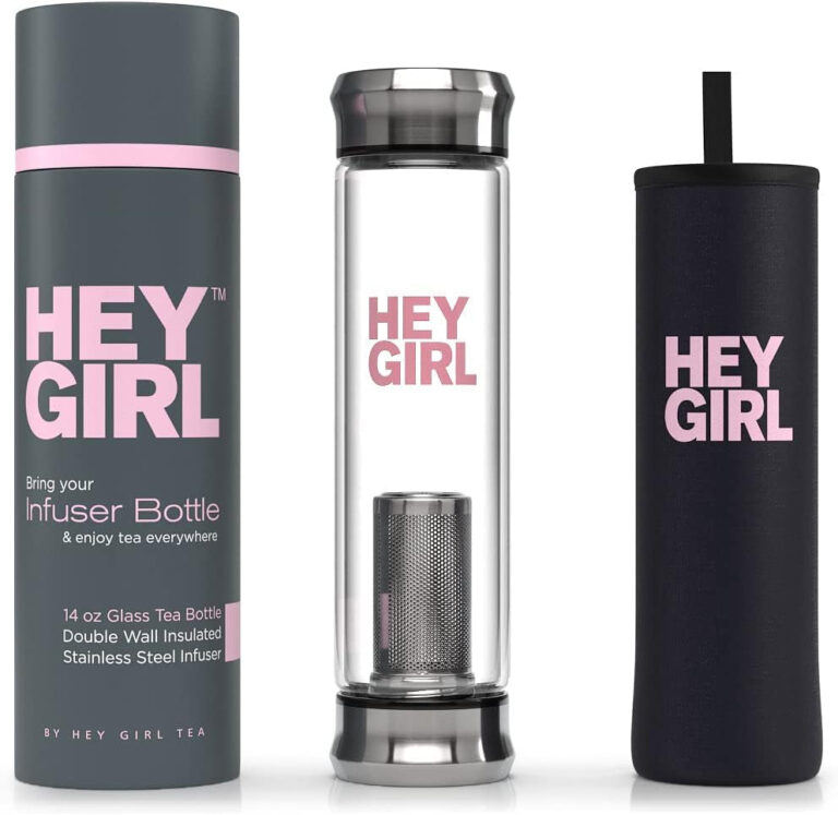 Hey Girl Infuser Bottle + Tea Bundle - Glass Tea Diffuser - Insulated Travel Thermos Tumbler for Loose Leaf Tea, Tea Bags & Infused Fruit plus Herbal Sleep Tea W/Chamomile & Valerian Root