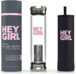 Hey Girl Glass Water Bottle Tea Infuser - 14Oz Insulated Glass Bottles with Tea Steeper & Silicone Sleeve for Loose Leaf Tea & Infused Fruit - Travel Tea Brewer Tumbler Mug - Gifts for Tea Drinkers