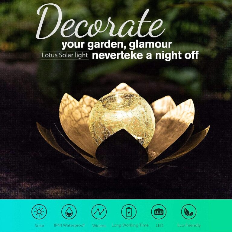 Huaxu Solar Lights Outdoor Garden, Crackle Globe Glass Lotus Decoration, Waterproof LED Metal Flower Lights for Patio,Lawn,Walkway,Tabletop,Ground