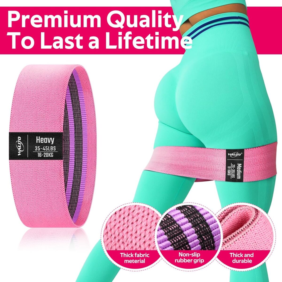 WALITO Resistance Bands for Legs and Butt, Fabric Exercise Loop Bands Yoga, Pilates, Rehab, Fitness and Home Workout, Strength Bands for Booty