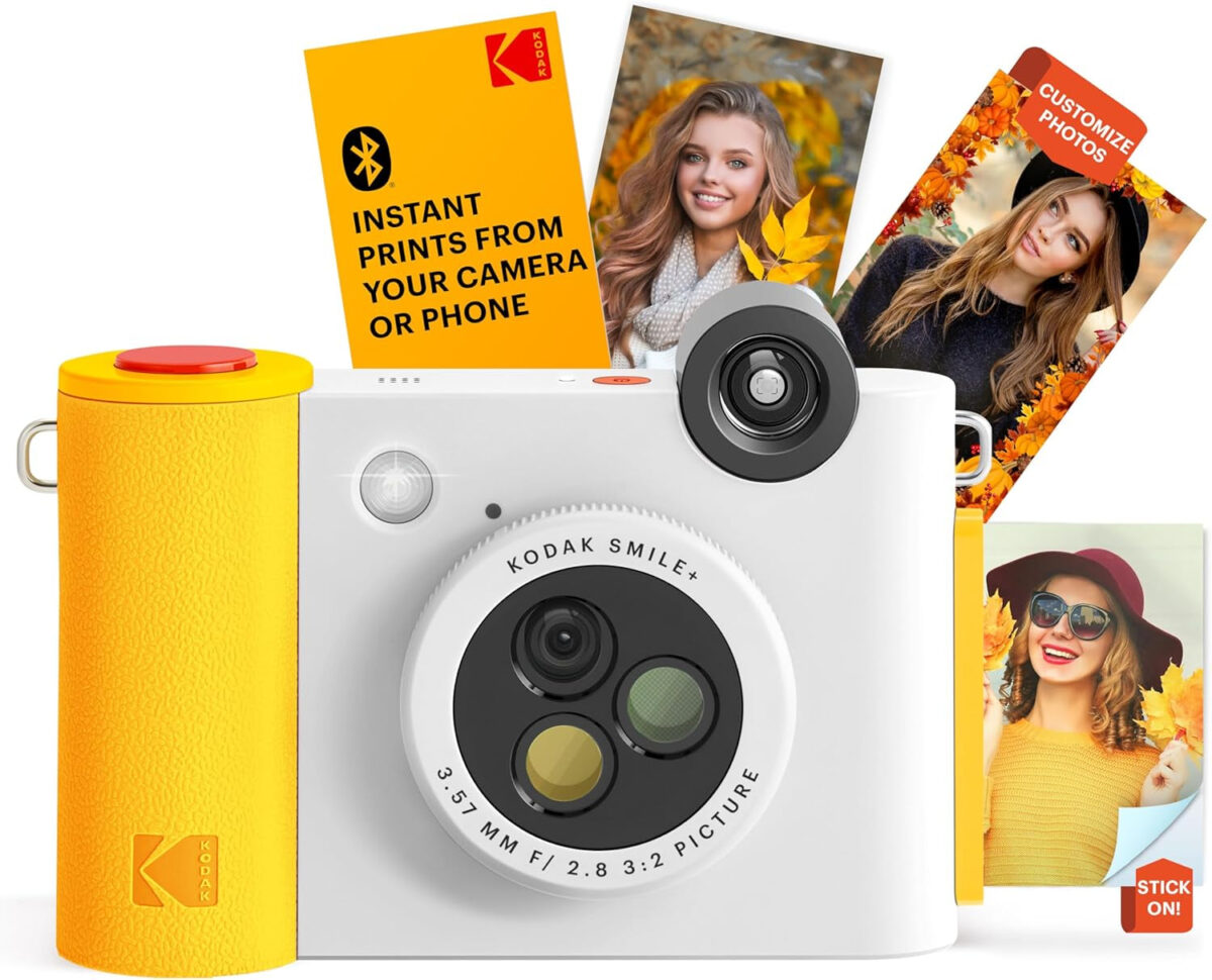 KODAK Smile+ 2-In-1 Digital Instant Print Camera & Wireless Bluetooth Photo Printer - 10MP, Special-Effect Rotating Lens, Zink 2X3” Sticky-Back Photos, Print via Fun App from Smart Devices - Pink