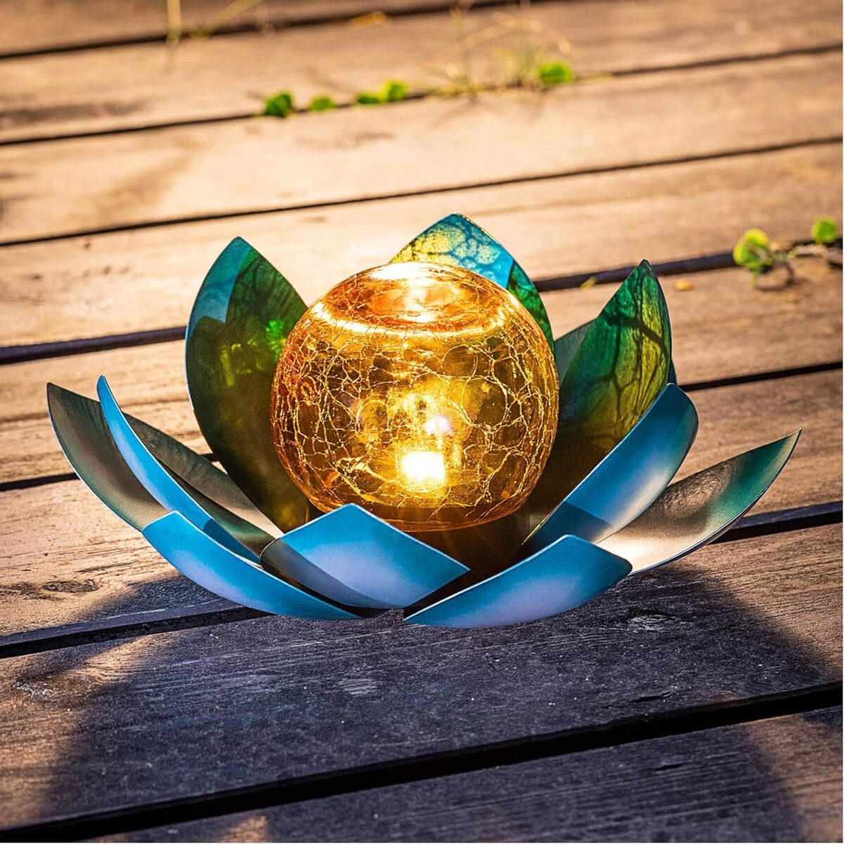 Huaxu Solar Lights Outdoor Garden, Crackle Globe Glass Lotus Decoration, Waterproof LED Metal Flower Lights for Patio,Lawn,Walkway,Tabletop,Ground