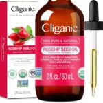 Cliganic Organic Rosehip Seed Oil for Face, 100% Pure | Natural Cold Pressed Unrefined Non-Gmo | Carrier Oil for Skin, Hair & Nails