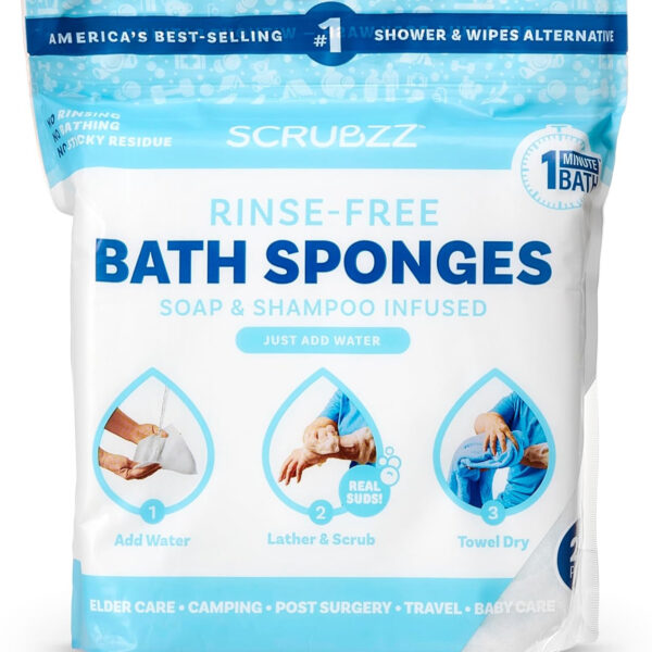 Scrubzz Disposable Rinse Free Bathing Wipes - 25 Pack - All-In-1 Single Use Shower Wipes, Simply Dampen, Lather, and Dry without Shampoo or Rinsing