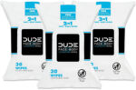 DUDE Wipes - Face and Body Wipes - 3 Pack, 90 Wipes - Unscented Wipes with Sea Salt & Aloe - 2-In-1 Body & Face Wipes - Alcohol Free and Hypoallergenic Cleansing Wipes