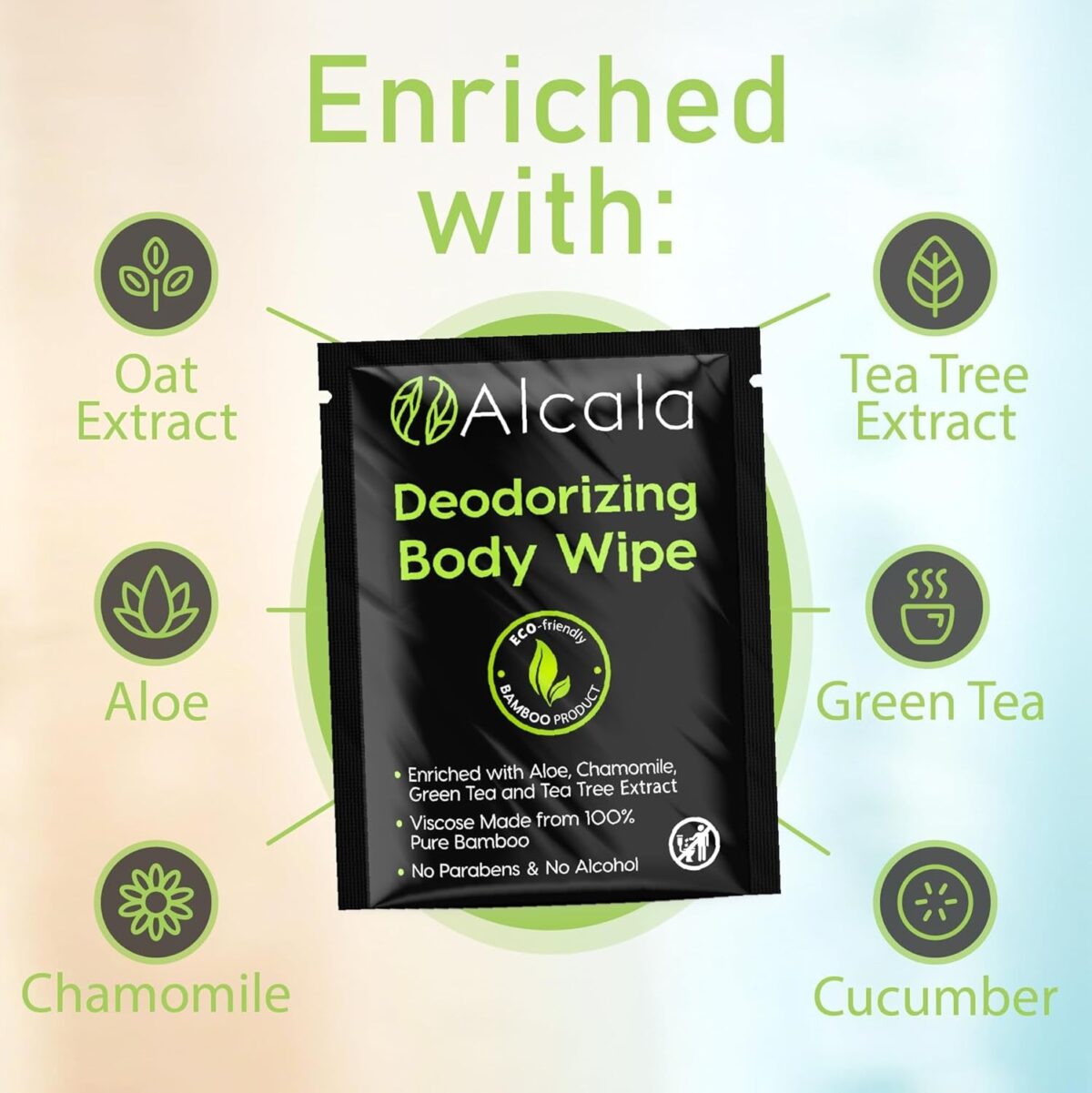 Alcala Deodorizing Body Wipes Individual Shower Wipes 100% Pure Biodegradable Bamboo Wet Wipes with Aloe Tea Tree Adult Body Wipes for Women & Men Ideal for Camping Hiking, Hospitals & Gym (30 Pack)