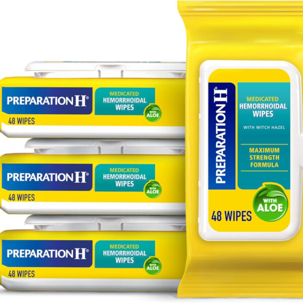 Preparation H Hemorrhoid Flushable Wipes with Witch Hazel for Skin Irritation Relief - 48 Count (Pack of 4)