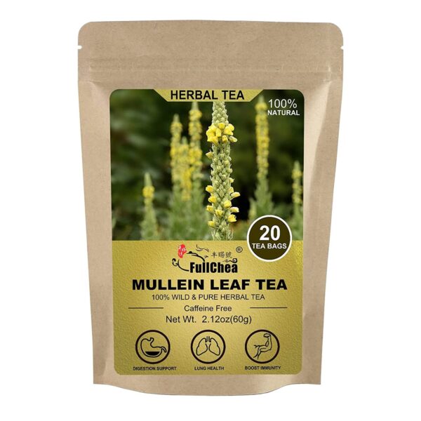 Fullchea -Mullein Leaf Tea Bags, 20 Teabags, 3G/Bag for Lungs - Non-Gmo - Caffeine-Free - Natural Healthy Herbal Tea for Detox & Respiratory Support