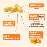 Turmeric Supplement and Ginger Root Joint Support Supplement - Turmeric Curcumin Supplement 95% Curcuminoids. Contains Organic Turmeric with Black Pepper (Bioperine) for Max Absorption. 60 Capsules