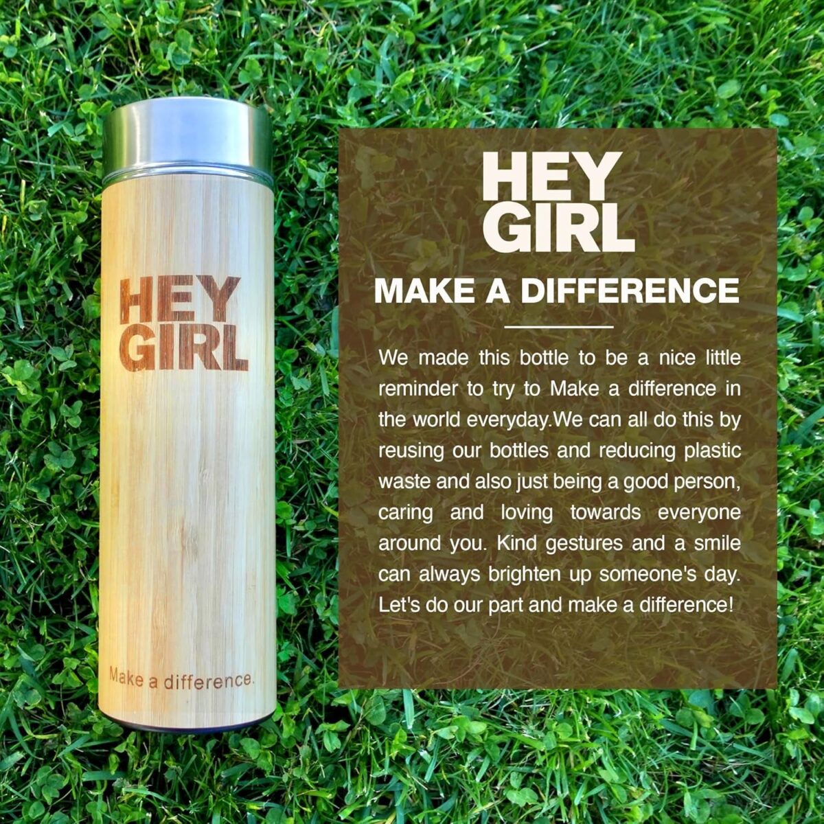 Hey Girl Bamboo Tea Infuser Bottle with Tea Strainer - Insulated Stainless Steel Water Bottle for Loose Leaf Tea & Coffee - Tea Tumbler with Diffuser - Loose Tea Bottle or Thermos Travel Mug - 18 Oz