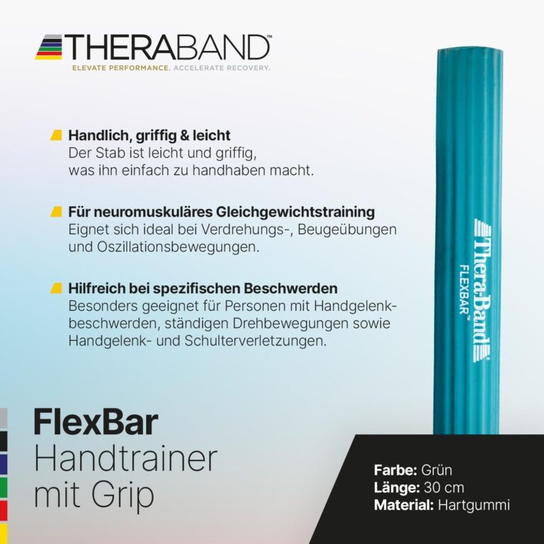 THERABAND Flexbar, Tennis Elbow Therapy Bar, Relieve Tendonitis Pain & Improve Grip Strength, Resistance Bar for Golfers Elbow & Tendinitis, Green, Medium, Intermediate