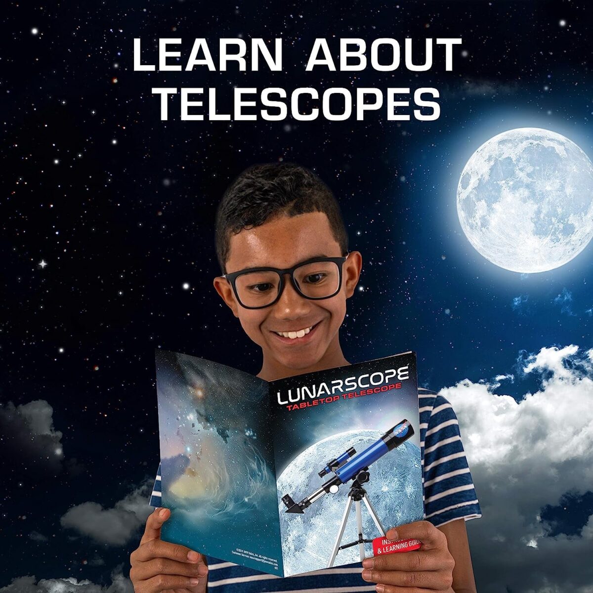 NASA Lunar Telescope for Kids – 90X Magnification, Includes Two Eyepieces, Tabletop Tripod, and Finder Scope- Kids Telescope for Astronomy Beginners, Space Toys, NASA Gifts (Amazon Exclusive)