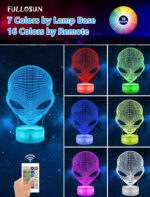 FULLOSUN Alien Gift, Kids Alien Illusion Night Light (With Remote Control), 3D Illumination Lights Boys Gift 16 Colors Changeable Kids Room Lighting Creative Decoration... (Alien)