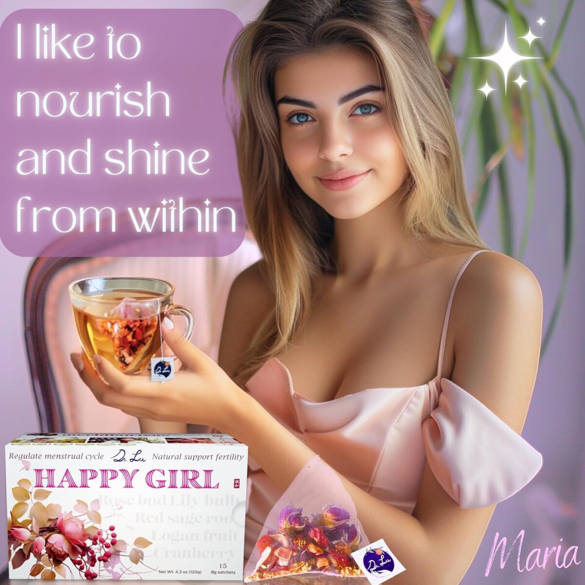 Dr. Lu'S Happy Girl Tea | 100% Natural Hormone Balance Tea for Menstrual, PMS, PCOS & Urinary Health | Anti-Inflammatory & Anti-Aging Rose Tea with Cranberries, Goji Berries, Cinnamon & More | Self Care Gifts for Women