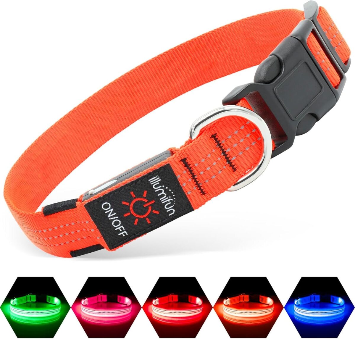 Illumifun Light up Dog Collar, USB Rechargeable LED Dog Collar, Adjustable Flashing Dog Safety Collar Light for Dogs Walking at Night (Orange, Medium)